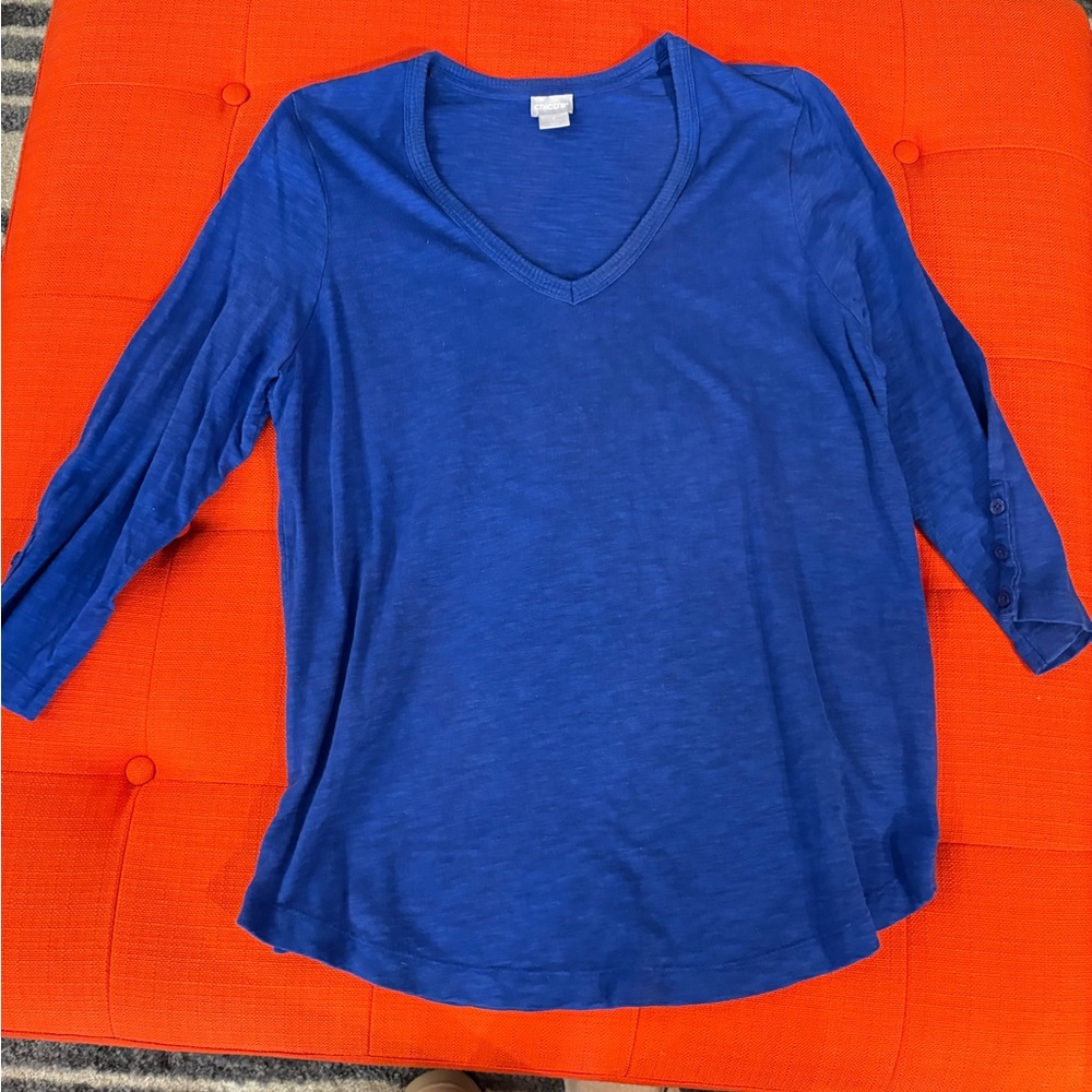 Chico's Royal Blue Long Sleeve V-Neck Top